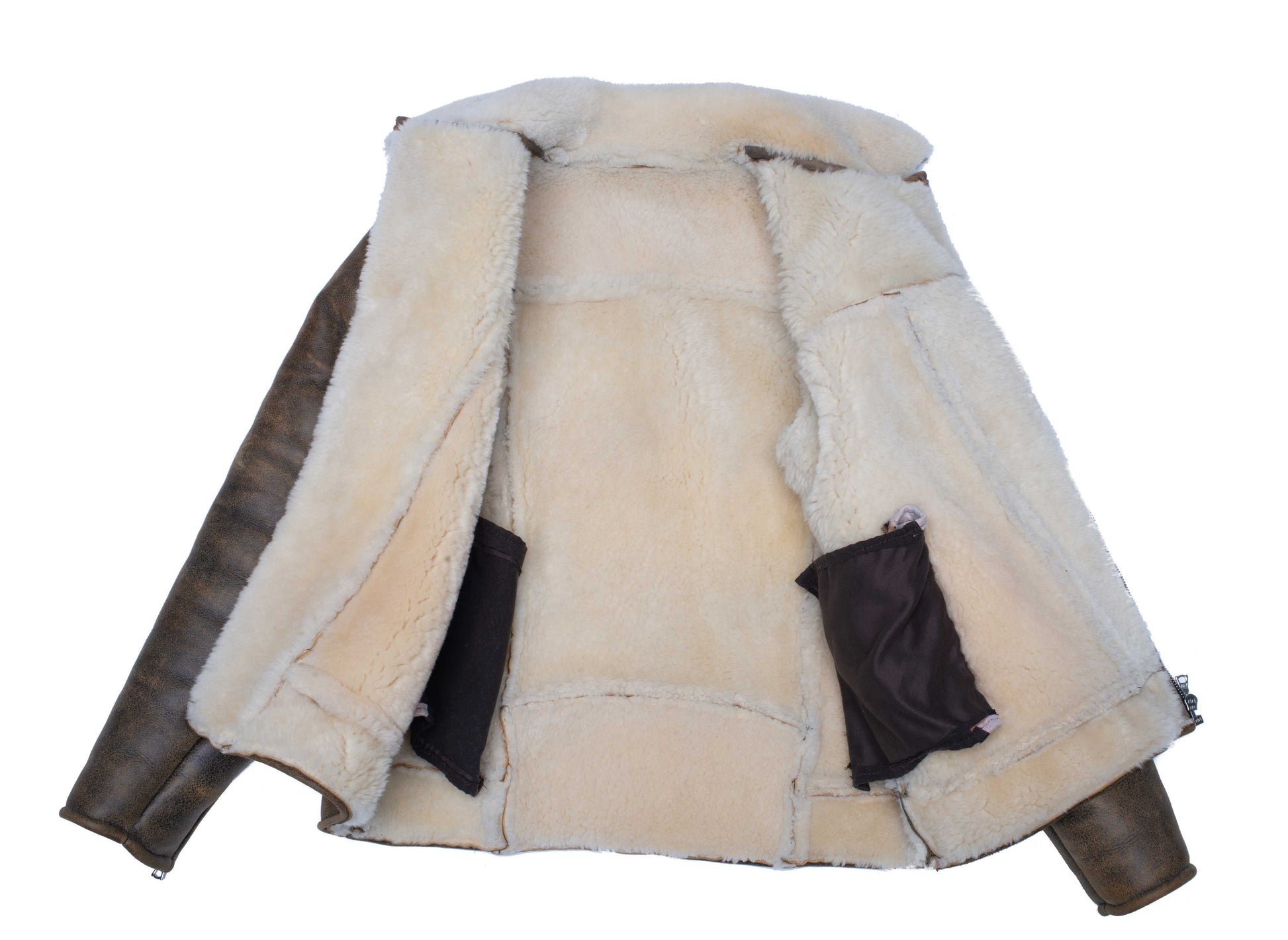 Carter’s Distressed Biker Jacket for men – brown leather shearling bomber with notch lapels and vintage finish