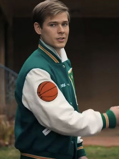 Green and white Stranger Things varsity jacket inspired by Season 4