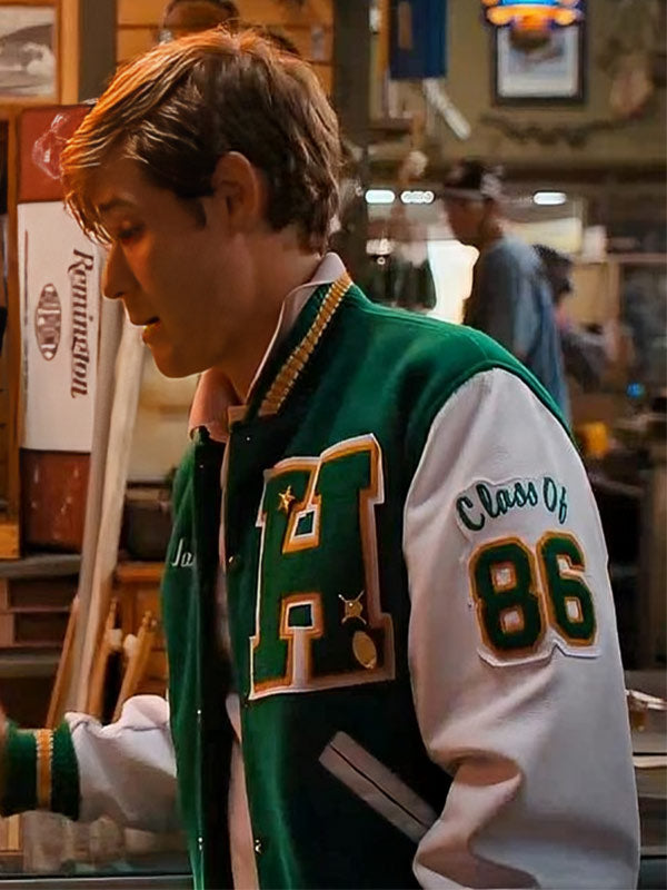 Green and white Stranger Things varsity jacket inspired by Season 4