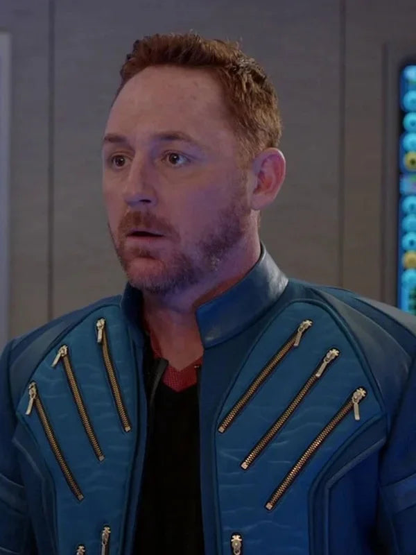 blue leather jacket inspired by Lt Gordon Malloy style