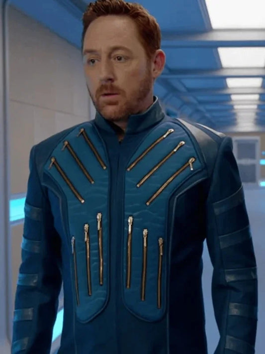 blue leather jacket inspired by Lt Gordon Malloy style