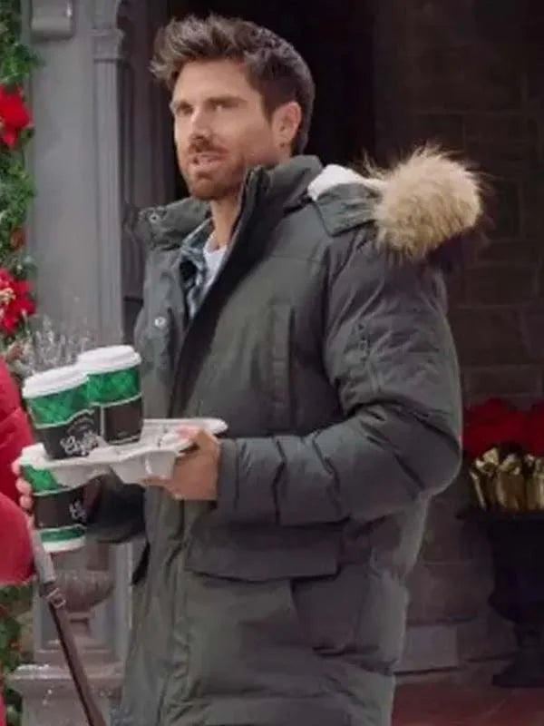 Marcus Rosner Snowflakes grey hooded parka with shearling collar – men’s winter movie-inspired jacket