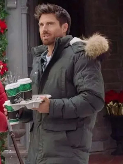 Marcus Rosner Snowflakes grey hooded parka with shearling collar – men’s winter movie-inspired jacket