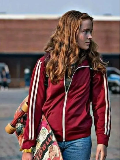 Max Mayfield red fleece jacket Stranger Things Sadie Sink style