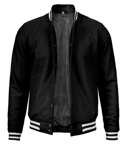 Mens Plain Black Varsity Jacket