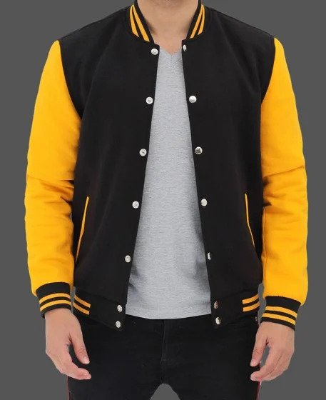 Men Black and Yellow Baseball Jacket