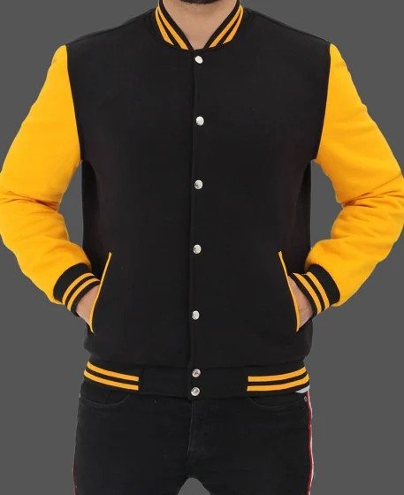 Men Black and Yellow Baseball Jacket