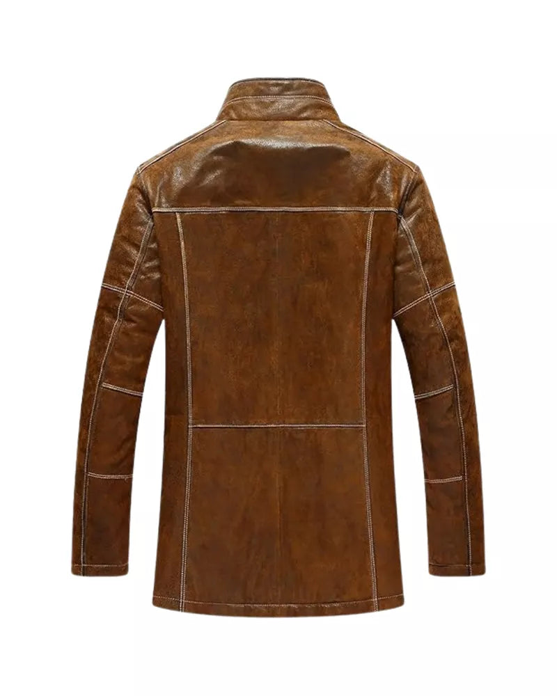 Men’s Vintage Standing Collar Brown Winter Coat