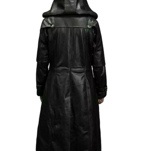 Men Stylish Black Leather Steampunk Hooded Coat