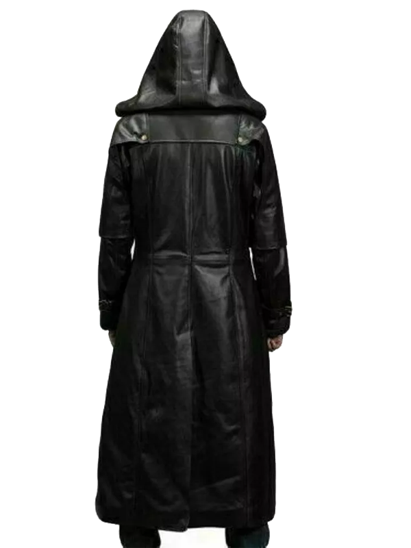 Men Stylish Black Leather Steampunk Hooded Coat