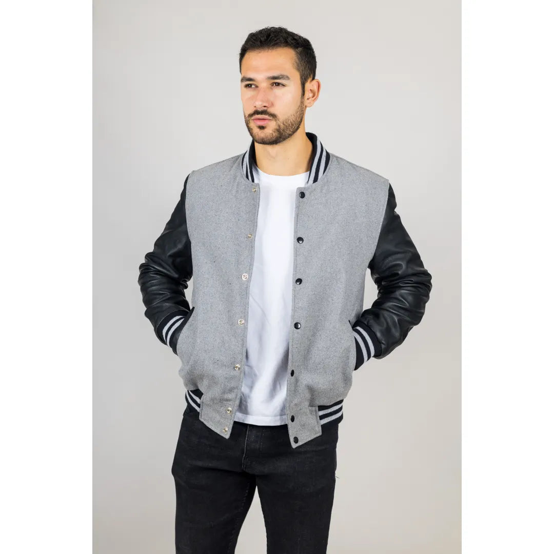 Men’s Grey Varsity Bomber Jacket