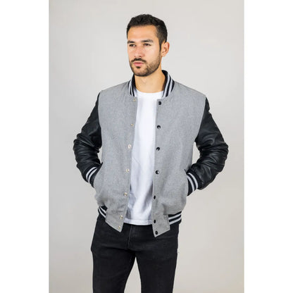 Men’s Grey Varsity Bomber Jacket