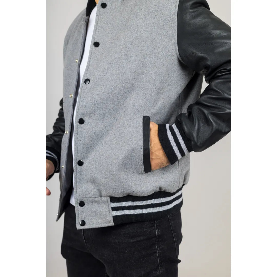 Men’s Grey Varsity Bomber Jacket
