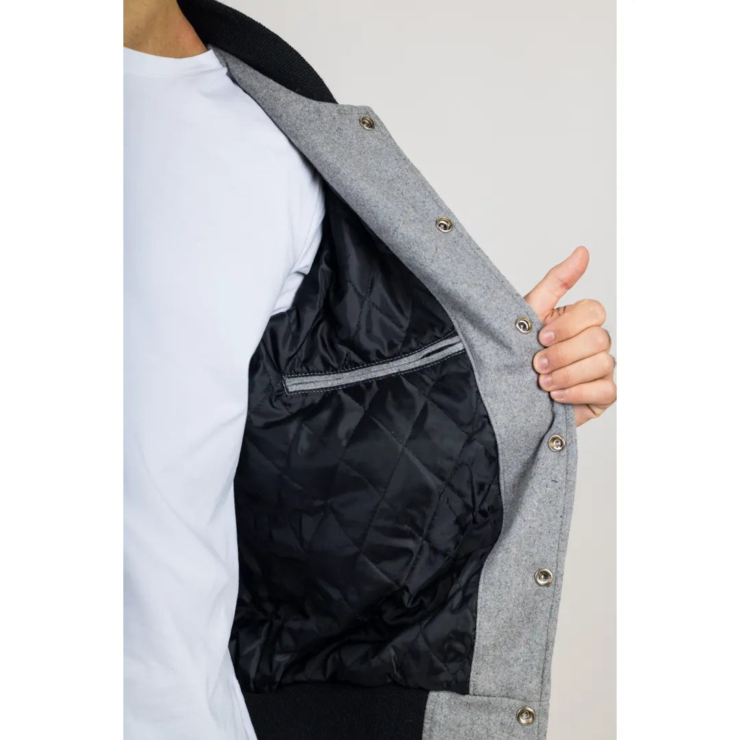 Men’s Grey Varsity Bomber Jacket