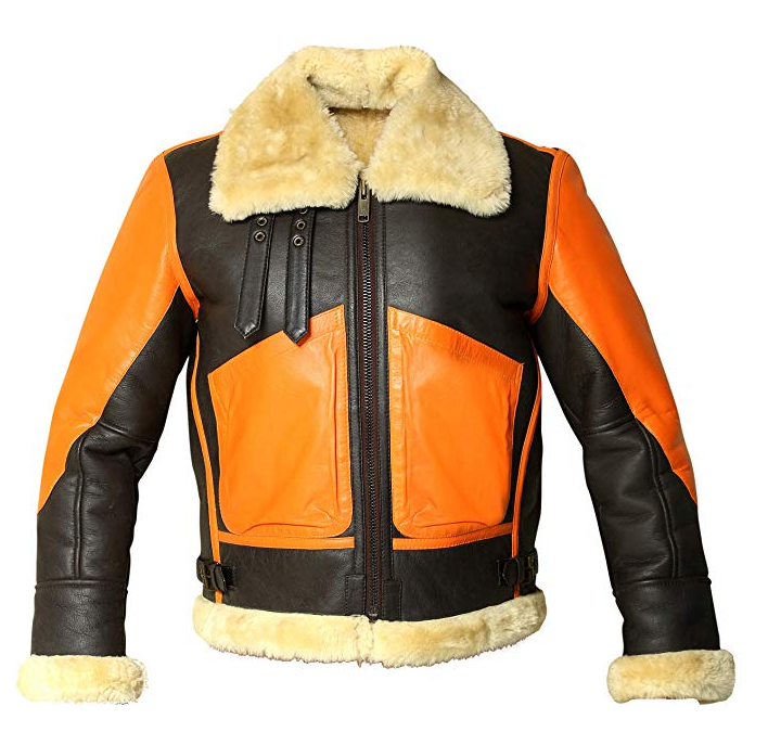Mens B3 Shearling Sheepskin Orange Jacket