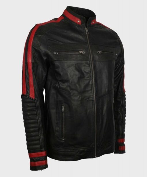 Close-Up Men’s Cafe Racer Leather Jacket Red & Black