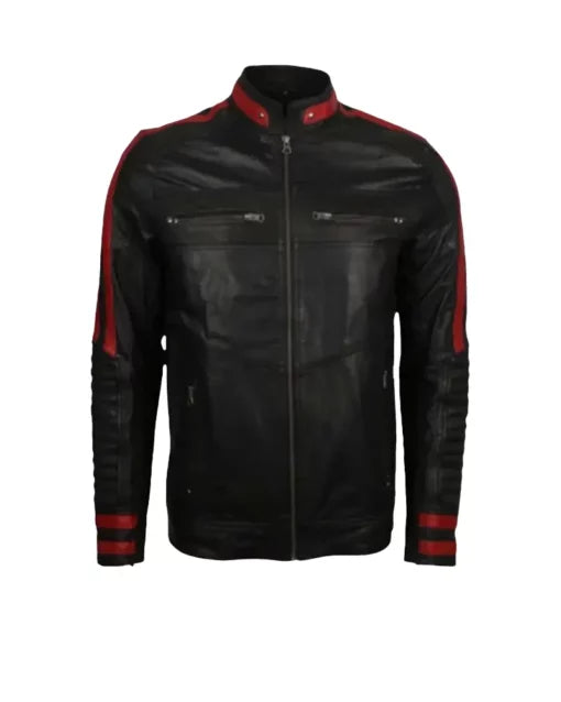 Close-Up Men’s Cafe Racer Leather Jacket Red & Black