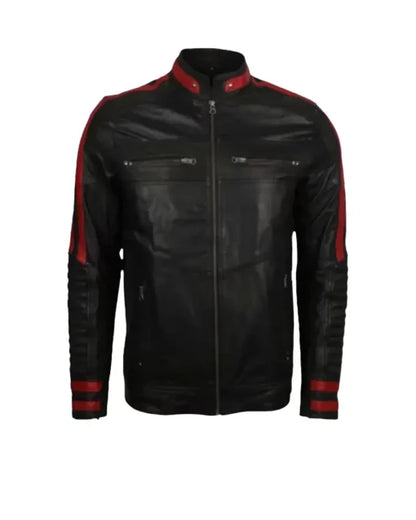 Close-Up Men’s Cafe Racer Leather Jacket Red & Black