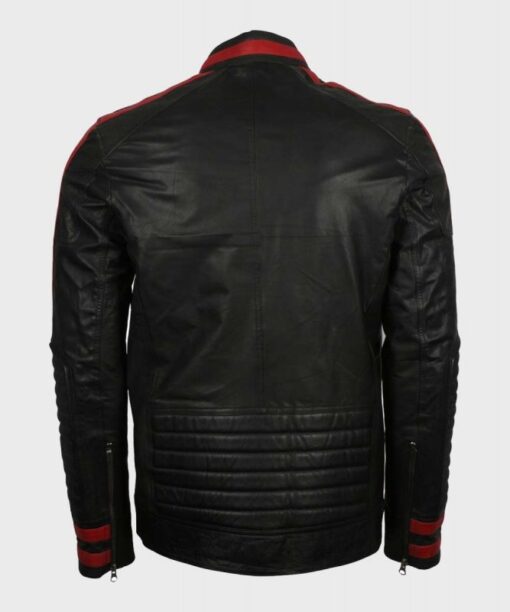 Close-Up Men’s Cafe Racer Leather Jacket Red & Black