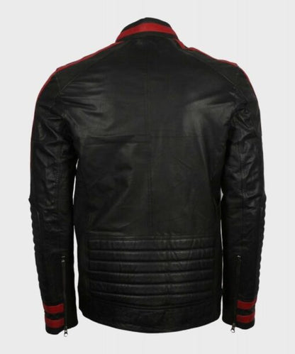 Close-Up Men’s Cafe Racer Leather Jacket Red & Black
