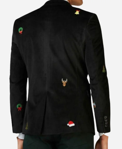 “Men’s Christmas Velvet Blazer in Burgundy, Blue & Black – Elegant Tuxedo Style Holiday Jacket”