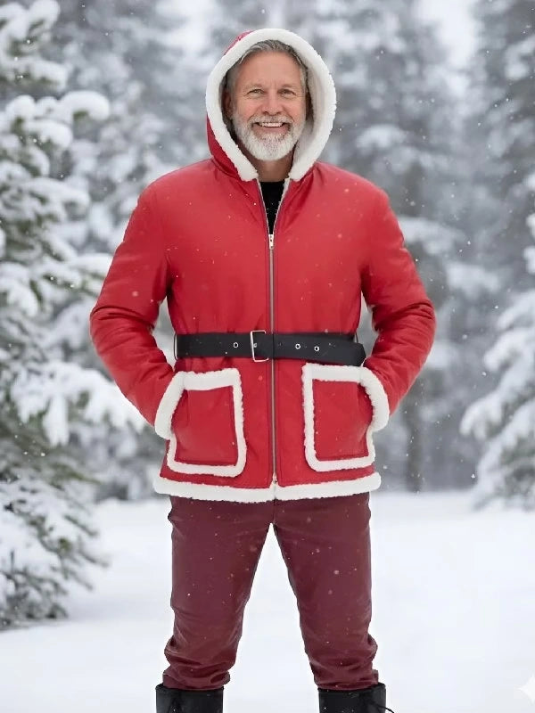 Men’s Festive Red Snow Top Fur Jacket