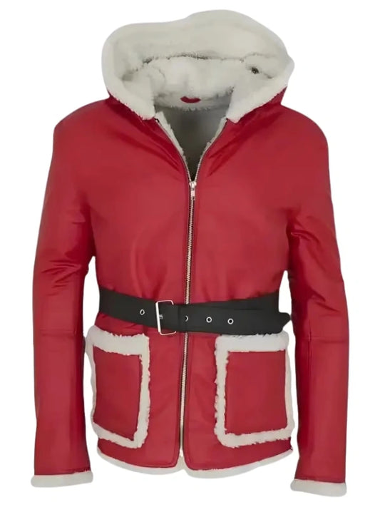 Men’s Festive Red Snow Top Fur Jacket