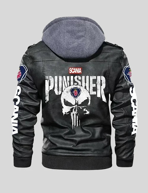 Mens Hooded Black Punisher Jacket