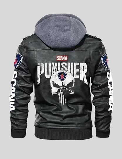 Mens Hooded Black Punisher Jacket