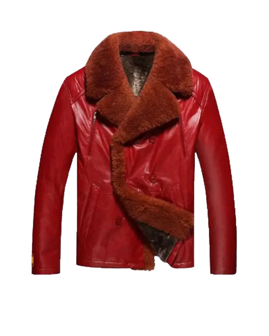Men’s Red Shearling Leather Jacket – Genuine Sheepskin Winter Jacket