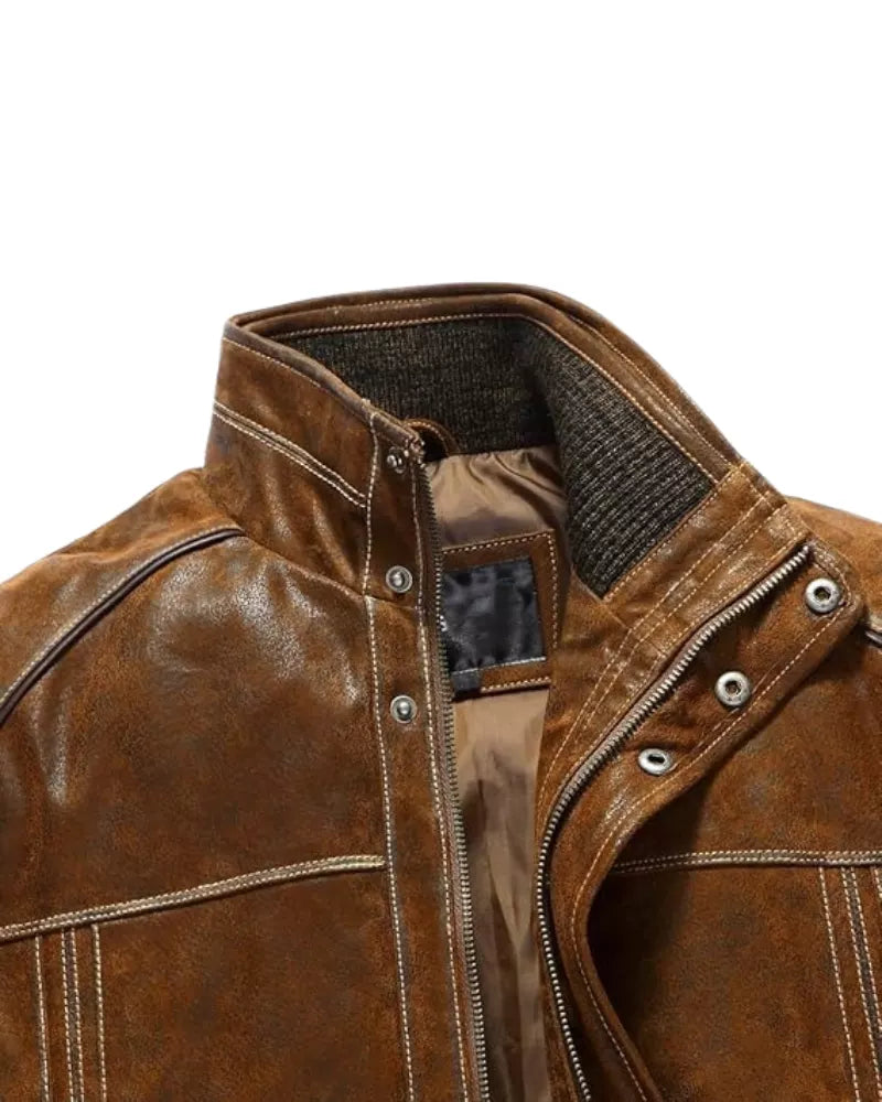 Men’s Vintage Standing Collar Brown Winter Coat