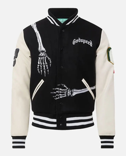 Men's Godspeed Skull Black & White Varsity Jacket