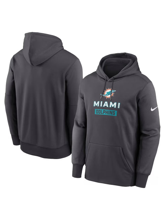 Men's Miami Dolphins Nike Anthracite Performance Pullover Hoodie - Black