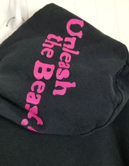 black hoodie pink monster graphic streetwear pullover outfit