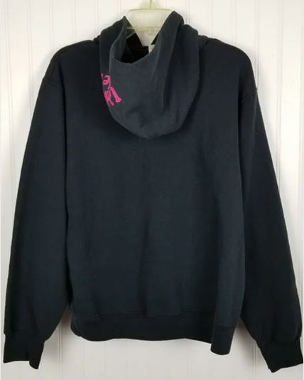 black hoodie pink monster graphic streetwear pullover outfit
