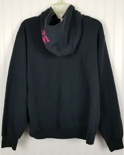 black hoodie pink monster graphic streetwear pullover outfit