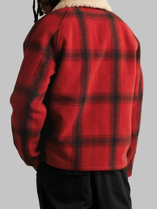 Nashville New Year's Eve Jacket – Red plaid shearling collar winter jacket