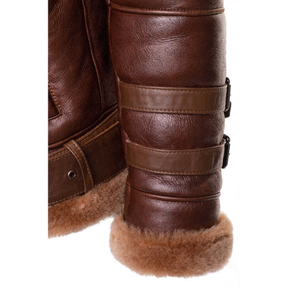 Phan’s Brown Aviator Shearling Bomber Jacket with Waist Belt