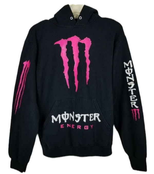 black hoodie pink monster graphic streetwear pullover outfit
