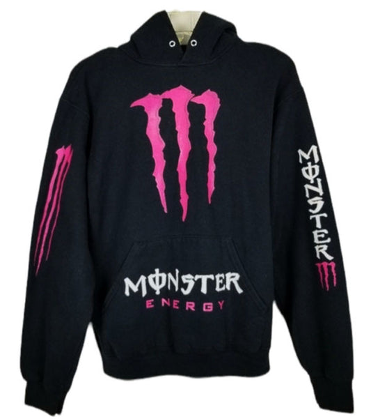 black hoodie pink monster graphic streetwear pullover outfit
