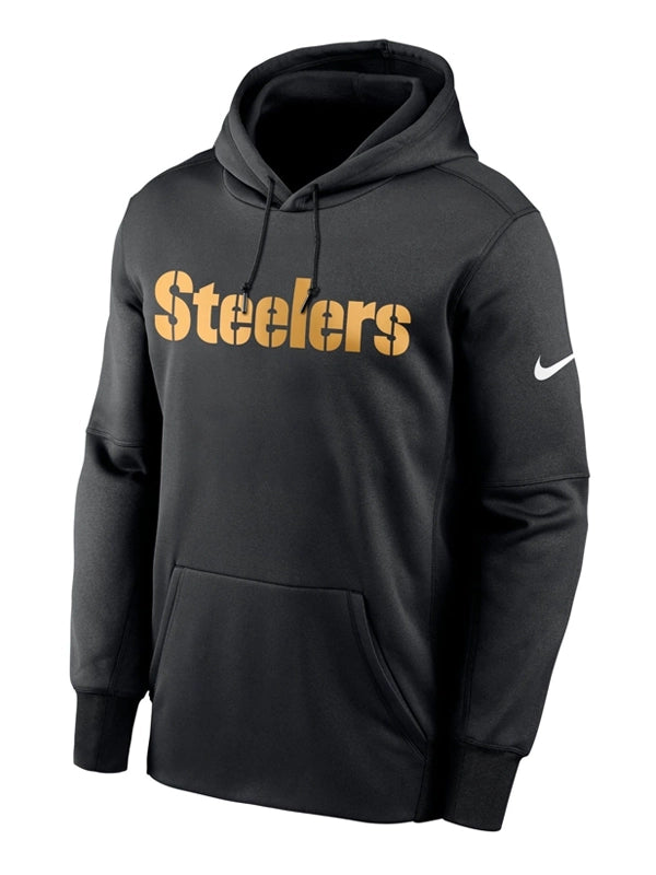 Pittsburgh Steelers Prime Wordmark Therma Black Pullover Hoodie - Official NFL Gear
