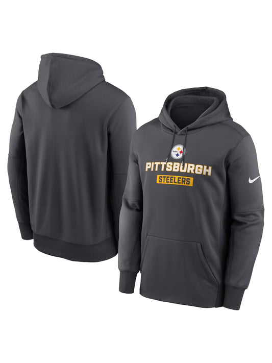 Men's Pittsburgh Steelers Nike Anthracite Performance Pullover Hoodie - Black