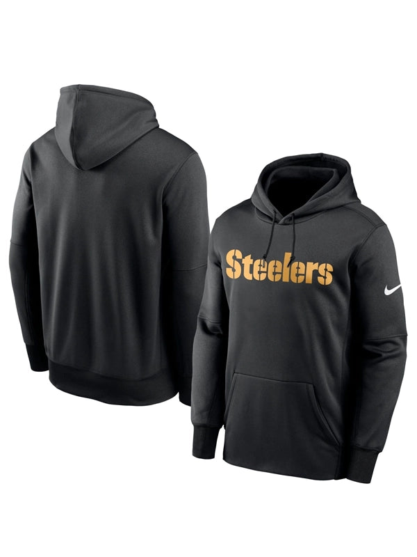 Pittsburgh Steelers Prime Wordmark Therma Black Pullover Hoodie - Official NFL Gear