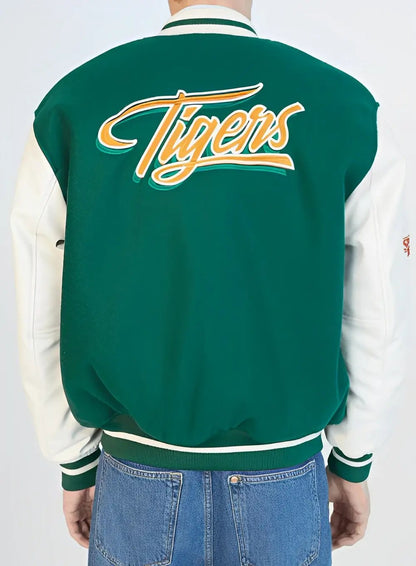 Hawkins High Tigers Varsity Jacket inspired by Stranger Things, wool body with leather sleeves