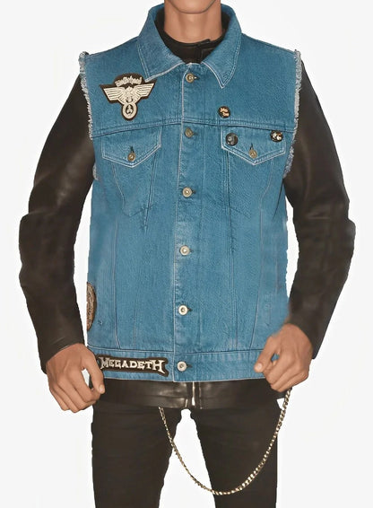 Eddie Munson Stranger Things Season 4 Hellfire denim and leather jacket