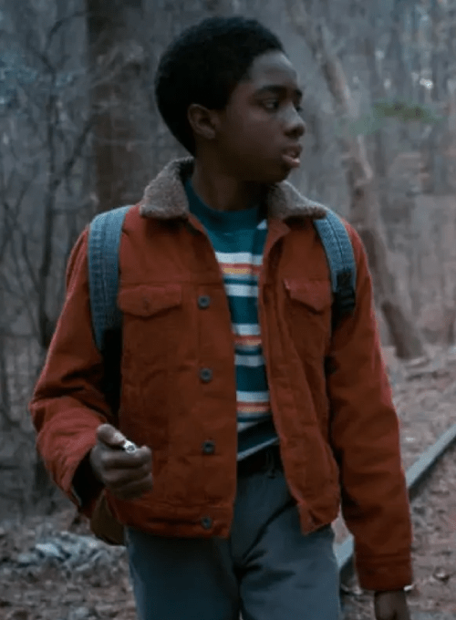 Lucas Sinclair Red Denim Jacket – Stranger Things red denim shearling collar jacket