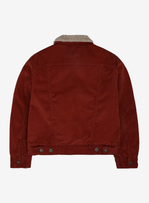 Lucas Sinclair Red Denim Jacket – Stranger Things red denim shearling collar jacket