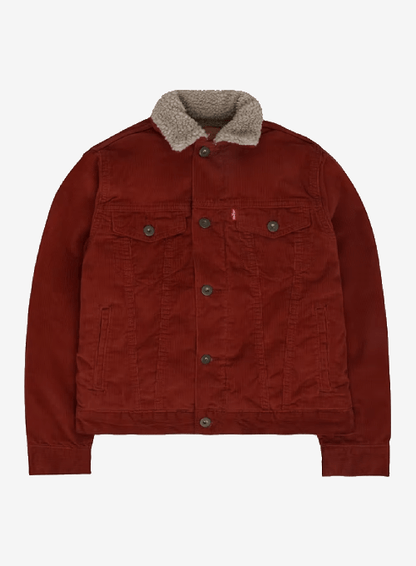 Lucas Sinclair Red Denim Jacket – Stranger Things red denim shearling collar jacket
