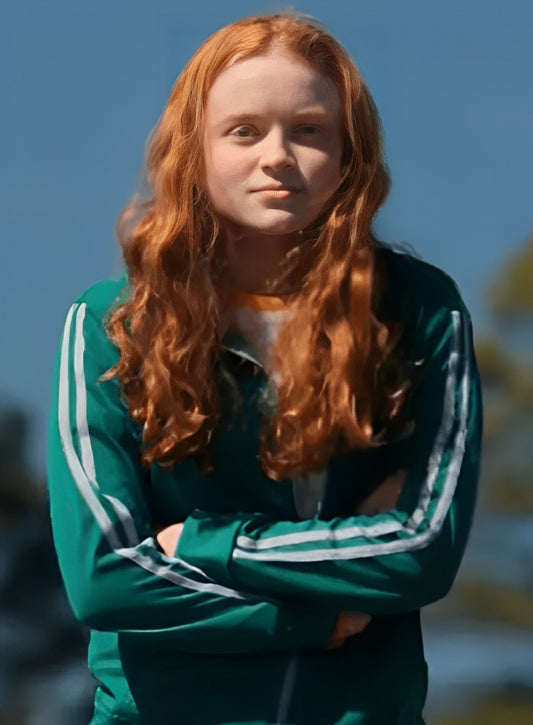 Max Mayfield green tracksuit Stranger Things retro 80s outfit style