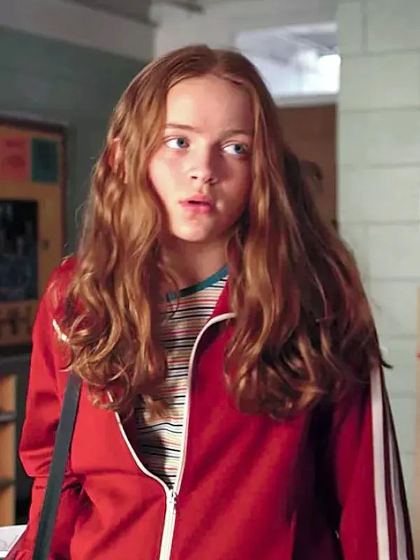 Max Mayfield red fleece jacket Stranger Things Sadie Sink style